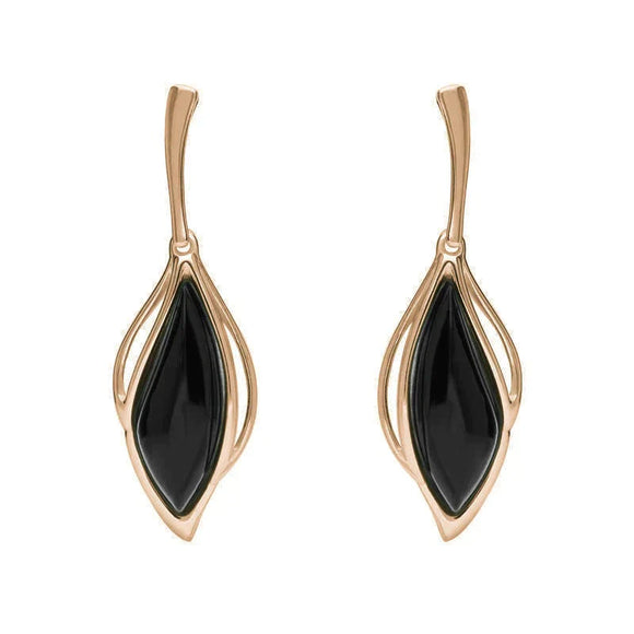 18ct Rose Gold Whitby Jet Open Marquise Drop Earrings, E2437