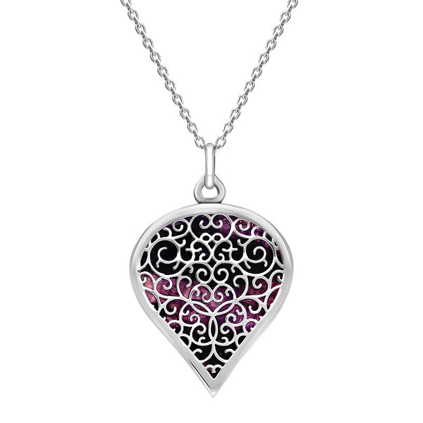 18ct White Gold Blue John Flore Filigree Large Heart Necklace. P3631.