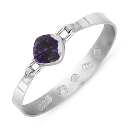 18ct White Gold Blue John Hallmark Wide Cushion Bangle, B036_FH