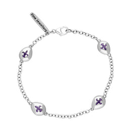 18ct White Gold Blue John Oval Fleur De Lis Detail Four Stone Bracelet, B798.