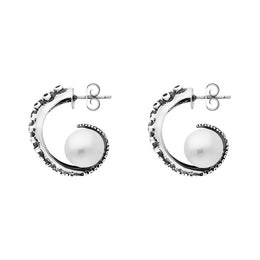 18ct White Gold Freshwater Pearl Tentacle Hoop Earrings