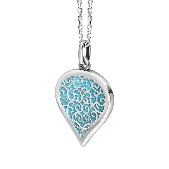 18ct White Gold Turquoise Flore Filigree Medium Heart Necklace. P3630._2