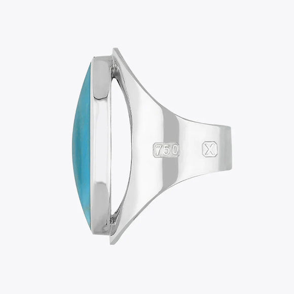18ct White Gold Turquoise Hallmark Large Oval Ring