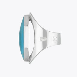 18ct White Gold Turquoise Hallmark Large Oval Ring