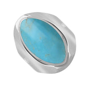 18ct White Gold Turquoise Hallmark Medium Oval Ring. R012_FH.