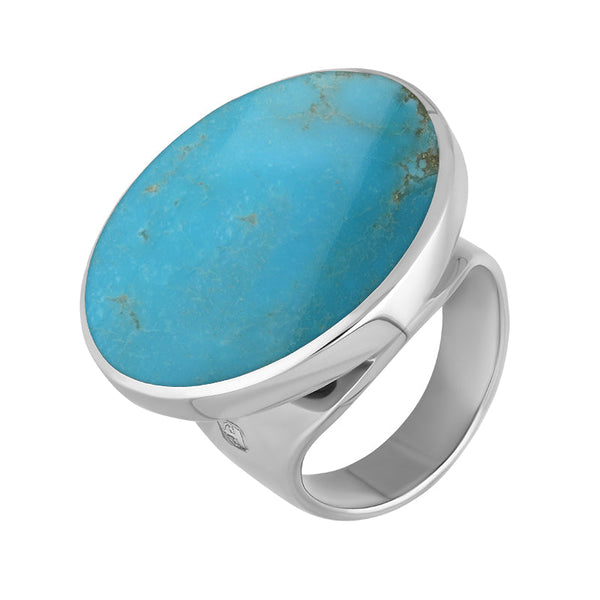 18ct White Gold Turquoise Hallmark Medium Round Ring. R610_FH.
