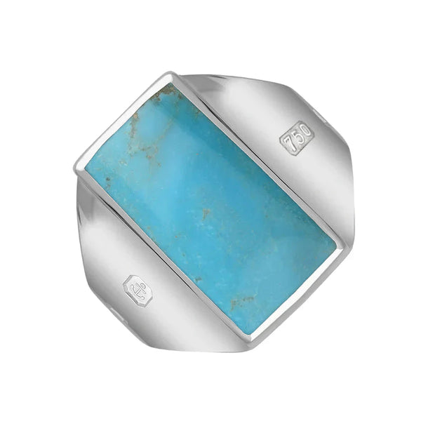 18ct White Gold Turquoise Hallmark Small Oblong Ring. R221_FH