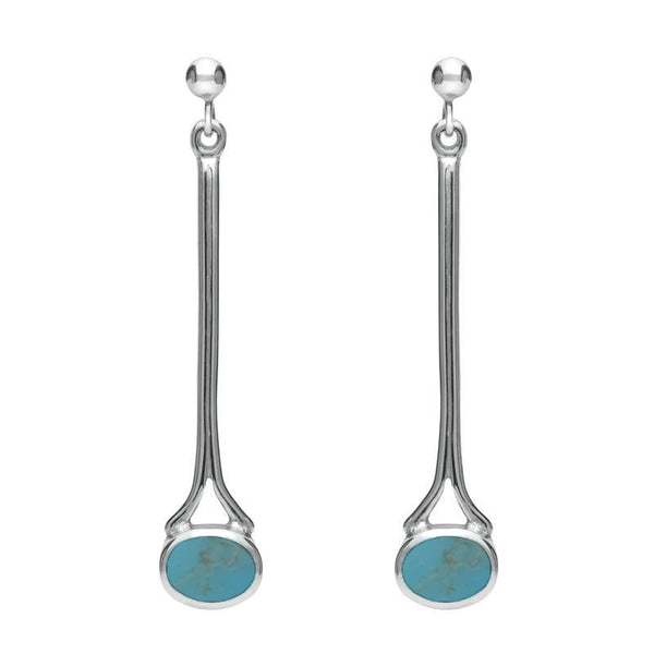 18ct White Gold Turquoise Long Drop Earrings. E094.