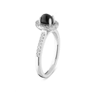 18ct White Gold Whitby Jet 0.19ct Diamond Halo Ring, R1132._2