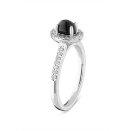 18ct White Gold Whitby Jet 0.19ct Diamond Halo Ring, R1132._2
