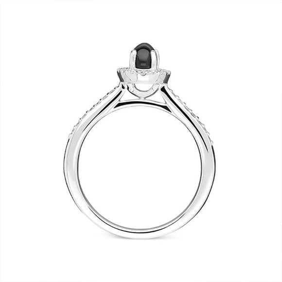 18ct White Gold Whitby Jet 0.19ct Diamond Halo Ring, R1132._3