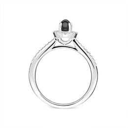 18ct White Gold Whitby Jet 0.19ct Diamond Halo Ring, R1132._3