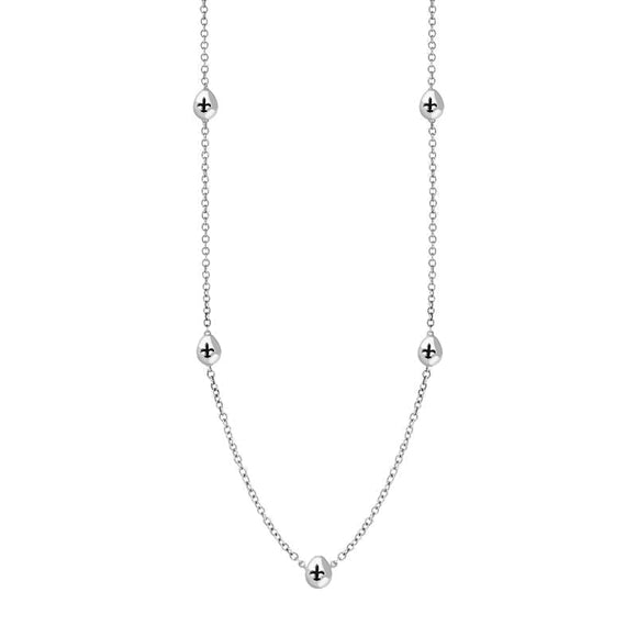 18ct White Gold Whitby Jet Fleur De Lis Link Disc Chain Necklace, N747.