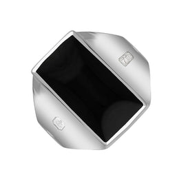 18ct White Gold Whitby Jet Hallmark Small Oblong Ring, R221_FH