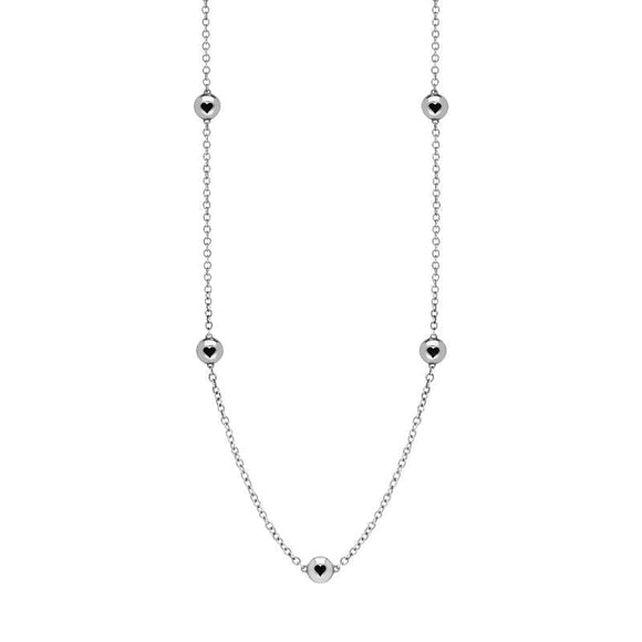 18ct White Gold Whitby Jet Heart Link Disc Chain Necklace, N746.