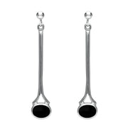 18ct White Gold Whitby Jet Long Drop Earrings. E094.