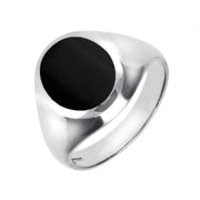 18ct White Gold Whitby Jet Medium Oval Signet Ring. R189.