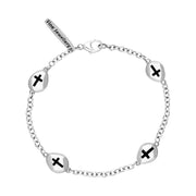 18ct White Gold Whitby Jet Oval Cross Detail Four Stone Bracelet, B799.