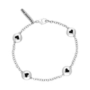 18ct White Gold Whitby Jet Oval Heart Detail Four Stone Bracelet, B797.