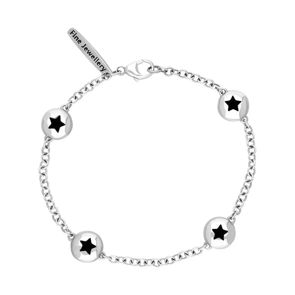 18ct White Gold Whitby Jet Oval Star Detail Four Stone Bracelet, B796.