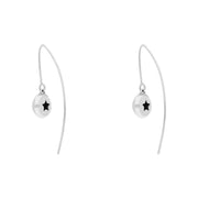 18ct White Gold Whitby Jet Star Disc Drop Earrings, E1371.