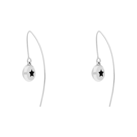 18ct White Gold Whitby Jet Star Disc Drop Earrings, E1371.