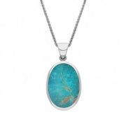 18ct White Gold Whitby Jet Turquoise Small Double Sided Fob Necklace, P832.