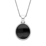 18ct White Gold Whitby Jet White Mother Of Pearl Small Double Sided Pear Fob Necklace, P220.