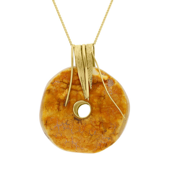 18ct Yellow Gold Amber Donut Shaped Pendant Necklace D PUNQ0004556.