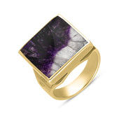 18ct Yellow Gold Blue John Hallmark Small Square Ring. R603_FH.