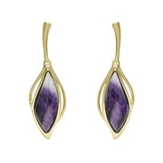 18ct Yellow Gold Blue John Open Marquise Drop Earrings, E2437