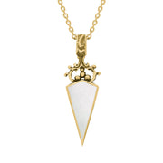 18ct Yellow Gold Blue John White Mother Of Pearl Double Sided Scroll Top Dagger Fob Necklace, P423_2.