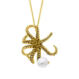 18ct Yellow Gold Freshwater Pearl Bead Octopus Necklace