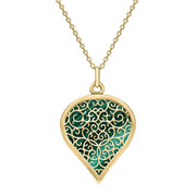 18ct Yellow Gold Malachite Flore Filigree Large Heart Necklace. P3631.