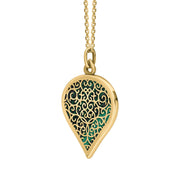 18ct Yellow Gold Malachite Flore Filigree Large Heart Necklace. P3631._2