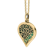 18ct Yellow Gold Malachite Flore Filigree Medium Heart Necklace. P3630._2