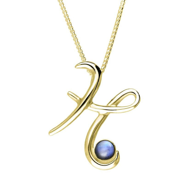 18ct Yellow Gold Moonstone Love Letters Initial H Necklace, P3455