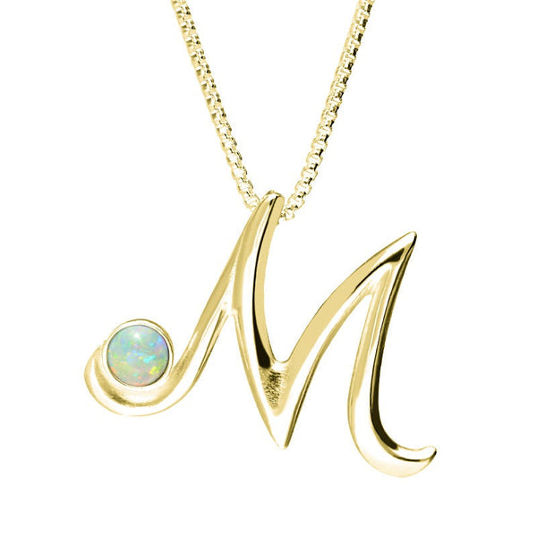 18ct Yellow Gold Opal Love Letters Initial M Necklace, P3460.