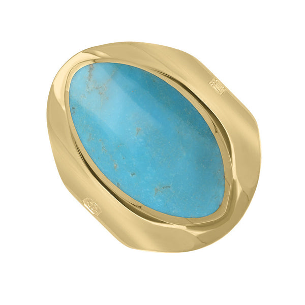 18ct Yellow Gold Turquoise Hallmark Medium Oval Ring. R012_FH.