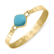 18ct Yellow Gold Turquoise Hallmark Wide Cushion Bangle, B036_FH