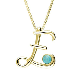 18ct Yellow Gold Turquoise Love Letters Initial E Necklace, P3452.