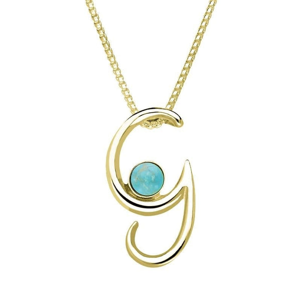 18ct Yellow Gold Turquoise Love Letters Initial G Necklace, P3454.