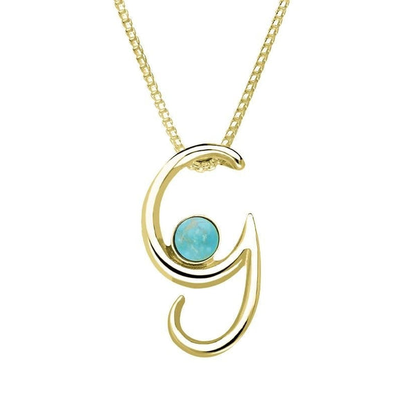 18ct Yellow Gold Turquoise Love Letters Initial G Necklace, P3454.