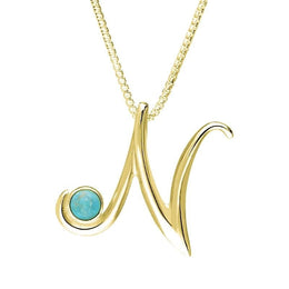 18ct Yellow Gold Turquoise Love Letters Initial N Necklace, P3461.