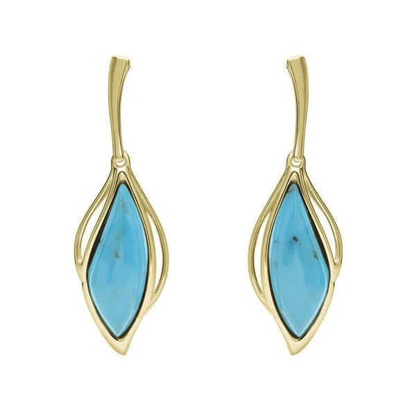18ct Yellow Gold Turquoise Open Marquise Drop Earrings, E2437