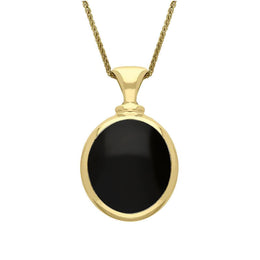18ct Yellow Gold Whitby Jet Blue John Small Double Sided Oval Fob Necklace, P219_2.