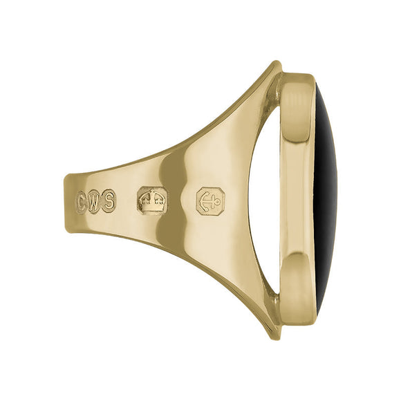 18ct Yellow Gold Whitby Jet Hallmark Medium Oval Ring