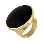 18ct Yellow Gold Whitby Jet Hallmark Medium Round Ring, R610_FH.