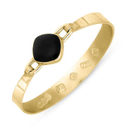 18ct Yellow Gold Whitby Jet Hallmark Wide Cushion Bangle, B036_FH