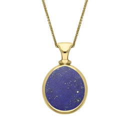 18ct Yellow Gold Whitby Jet Lapis Lazuli Small Double Sided Pear Fob Necklace, P220.